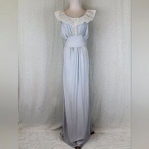 Vintage Betty Lou Lingerie 1930's  Blue Silk & Lace Long Bias Cut Nightgown